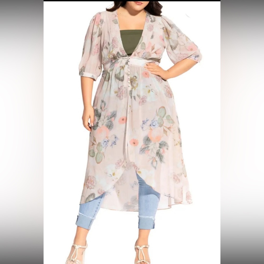 City Chic Pink Summer Rose Duster XL/22